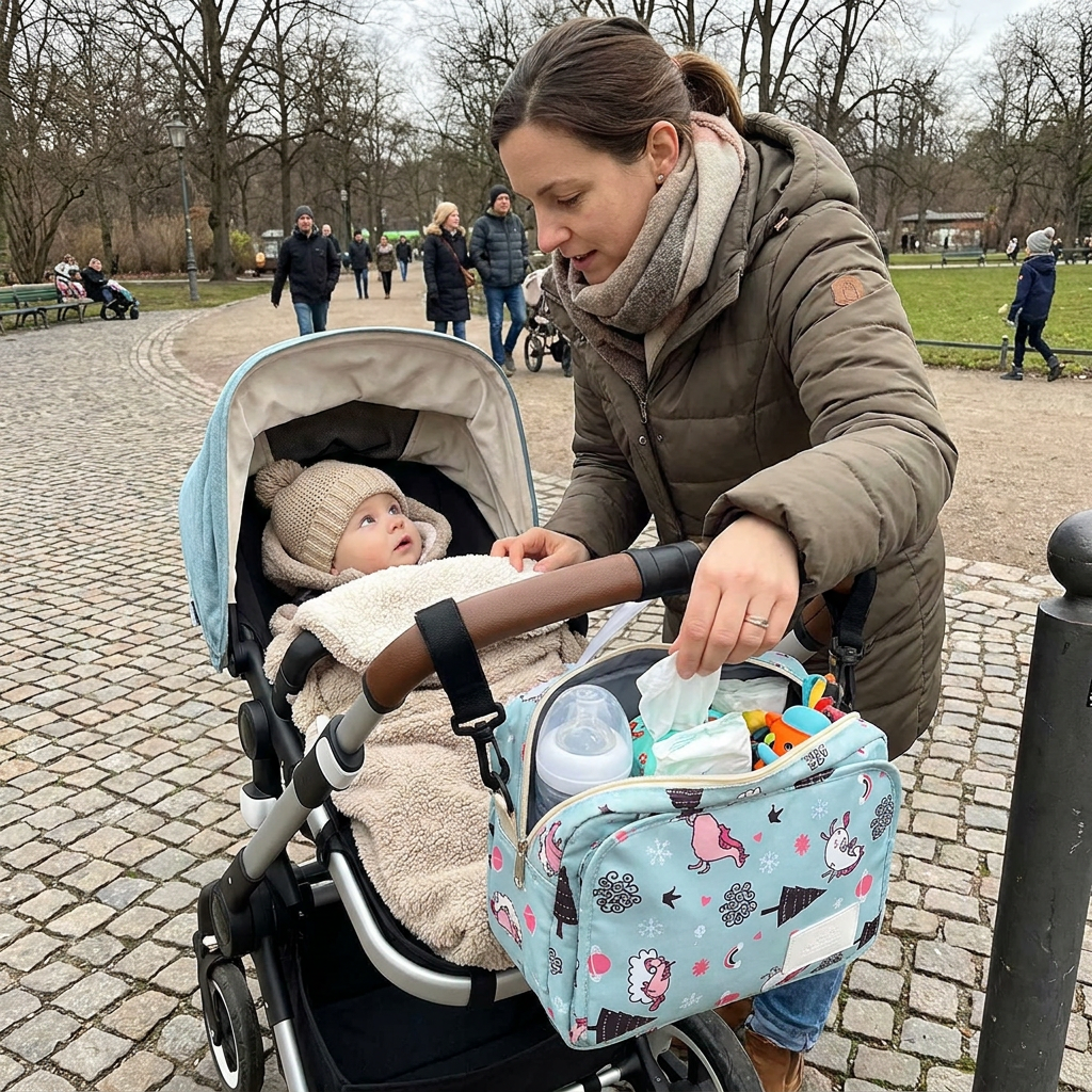 3-in-1 Kinderwagen-Organizer – Wasserdichte Wickeltasche mit isolierten Fächern