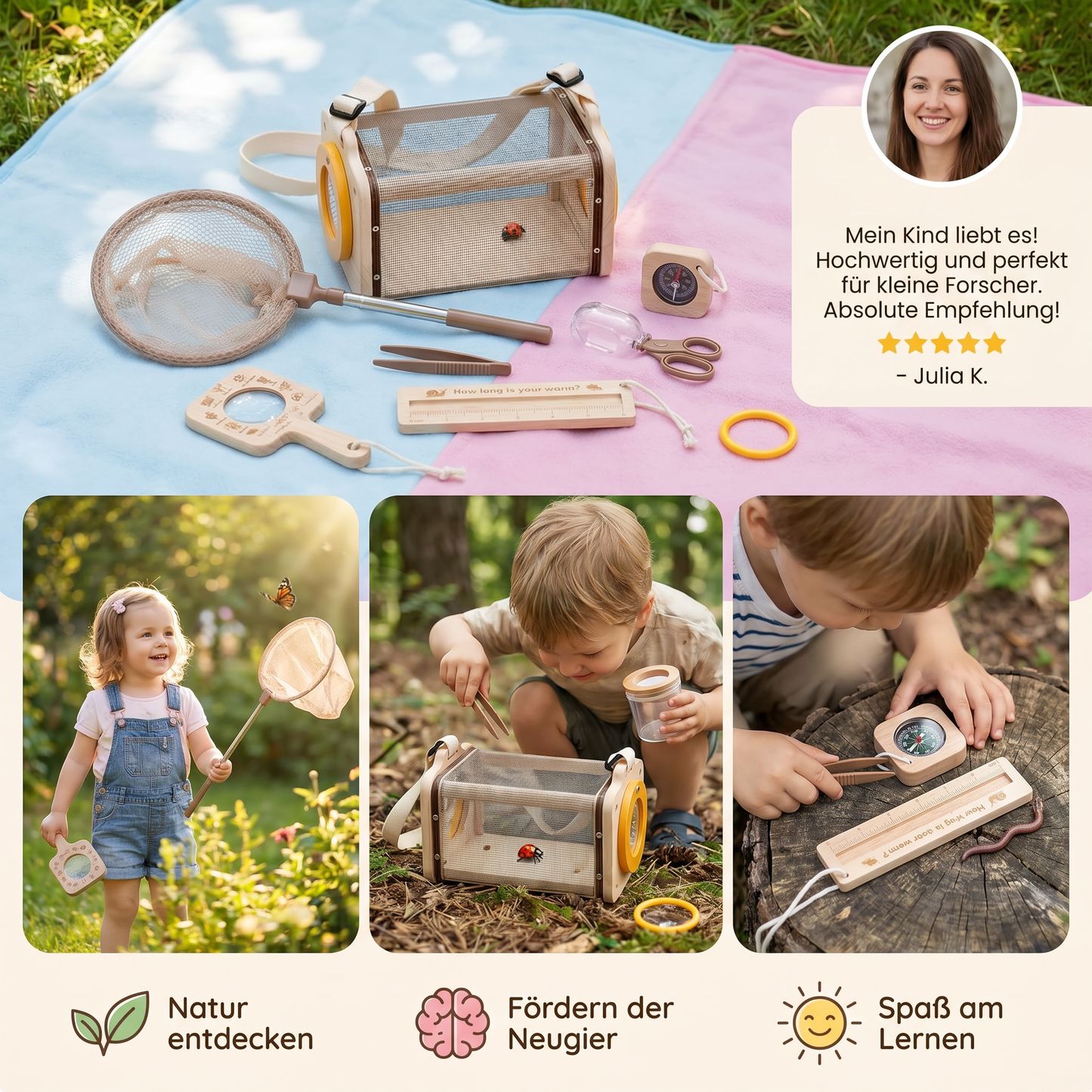 Kinder Natur Entdecker Set mit Kescher Lupe und Kompass