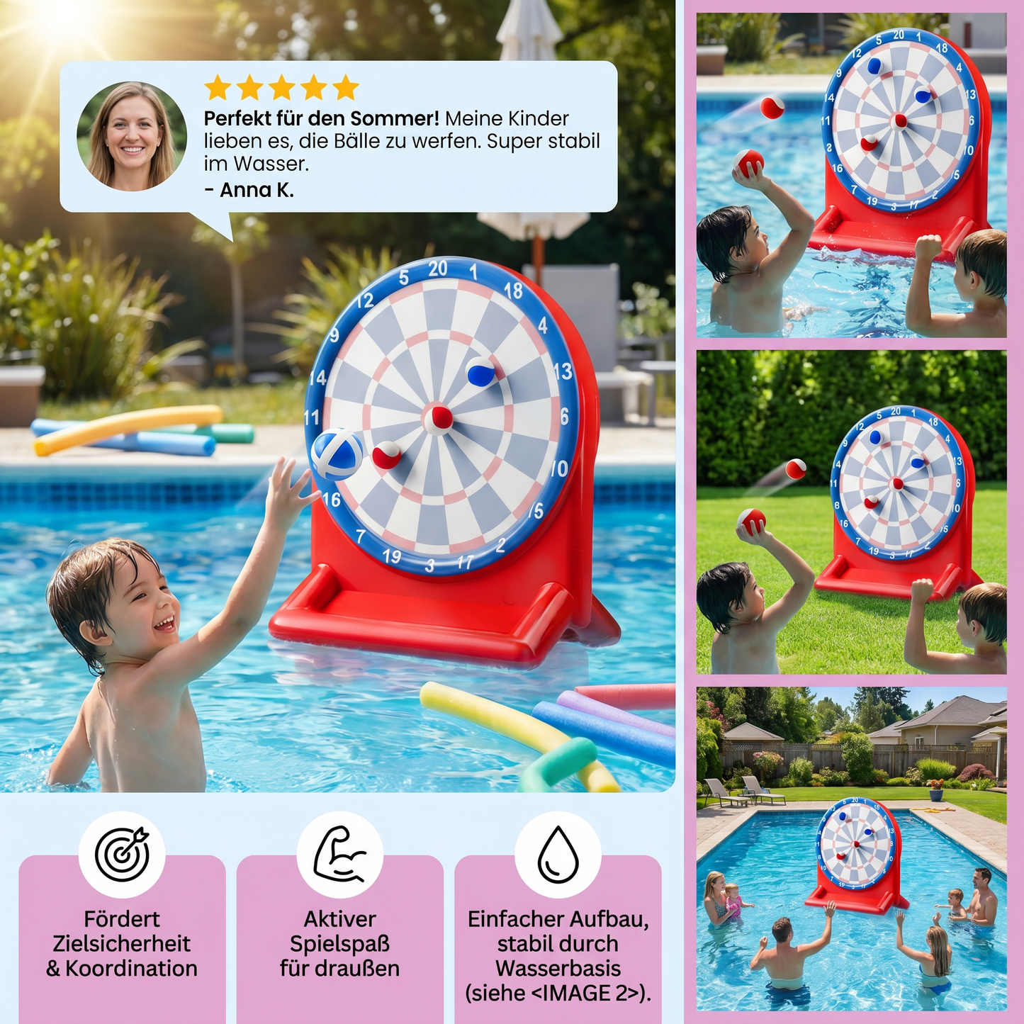 Aufblasbares Wasser-Zielspiel mit Darts – Outdoor-Wurfspiel für den Garten