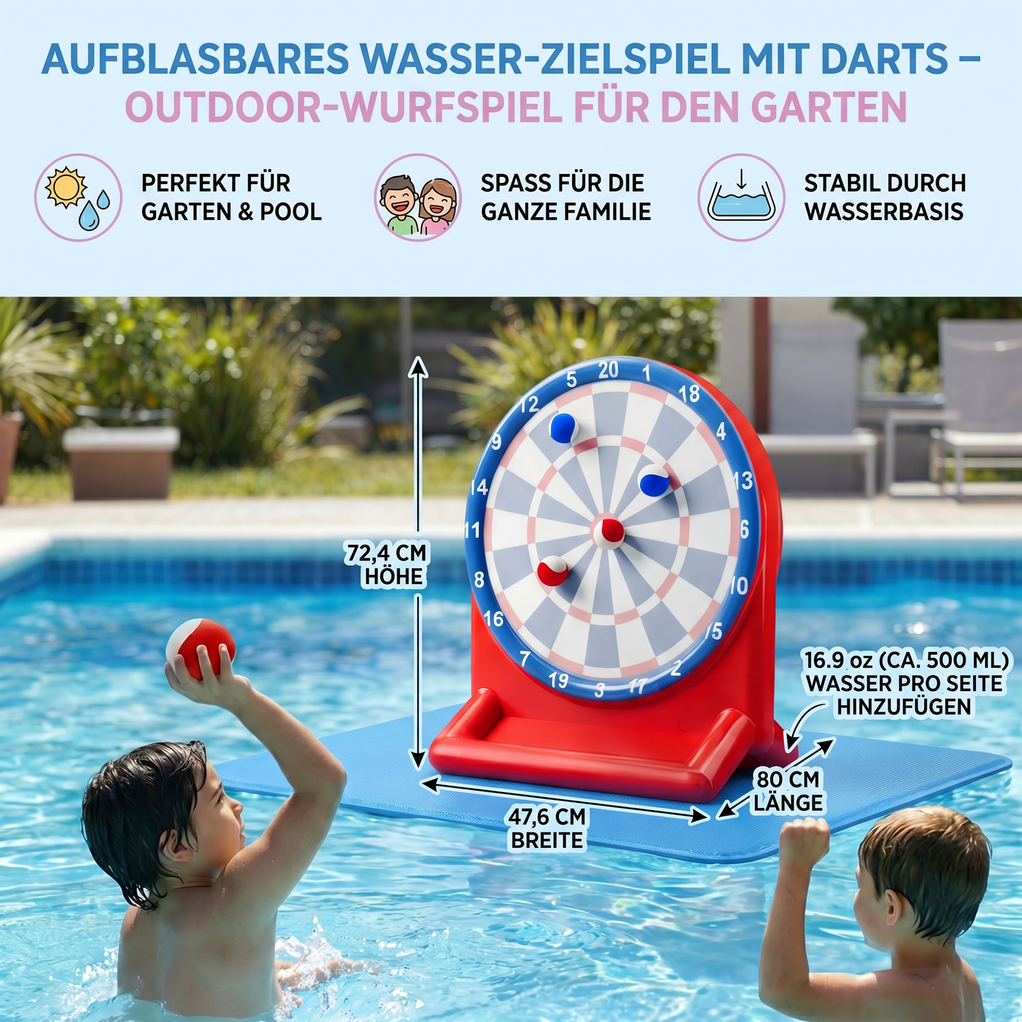 Aufblasbares Wasser-Zielspiel mit Darts – Outdoor-Wurfspiel für den Garten