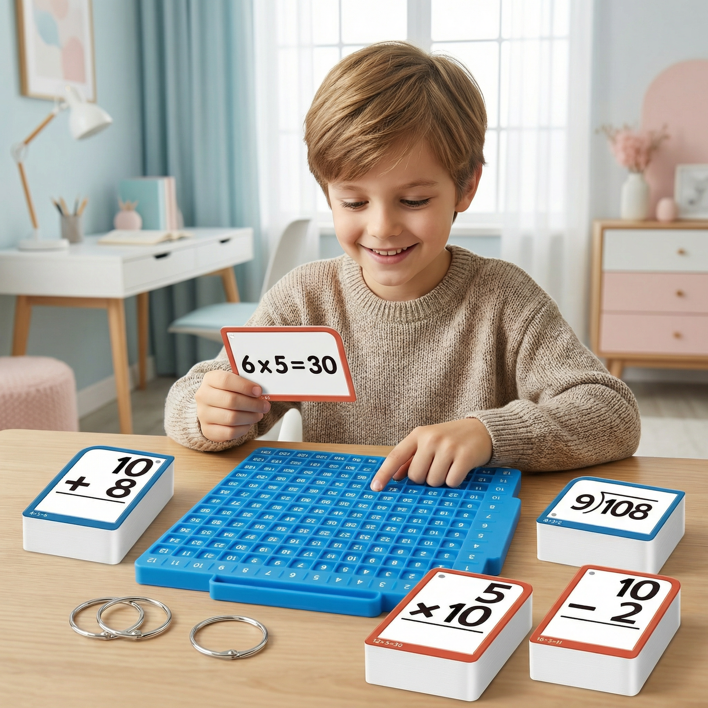 Mathe Lernkarten Set mit Rechenbrett – Plus, Minus, Mal & Geteilt