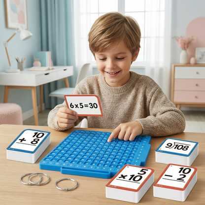 Mathe Lernkarten Set mit Rechenbrett – Plus, Minus, Mal & Geteilt