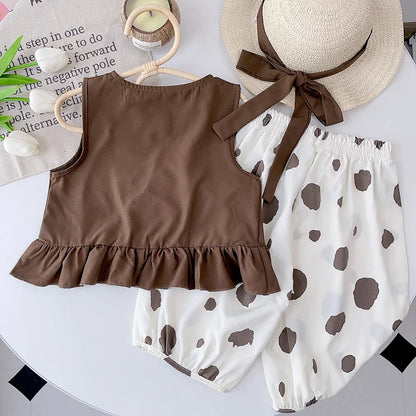 Frischer & Leichter Stoff Sommer-Set für Mädchen mit Rüschen und Punkte-Design – Bequemes Outfit für heiße Tage