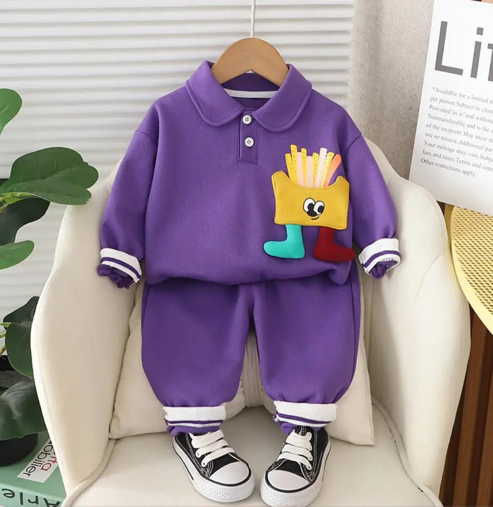 Niedliches Pommes-Design Kinder-Outfit – Zweiteiliges Set mit Sweatshirt und Hose