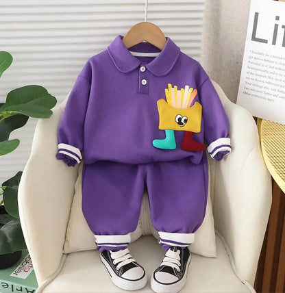 Niedliches Pommes-Design Kinder-Outfit – Zweiteiliges Set mit Sweatshirt und Hose