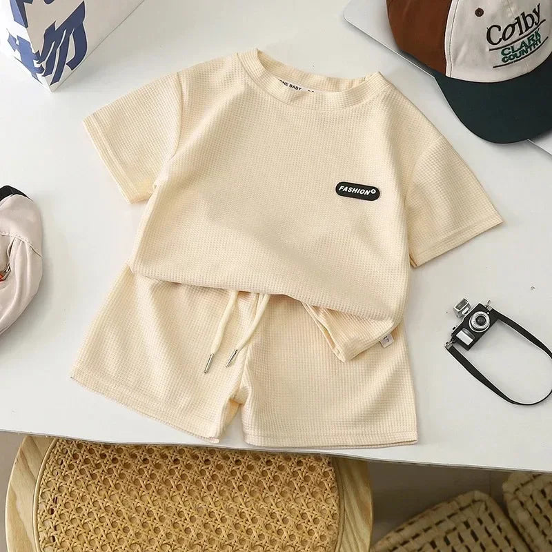 Weiches & Bequemes Top- und Short-Set für Kinder – Sommer Outfit in Grün und Beige