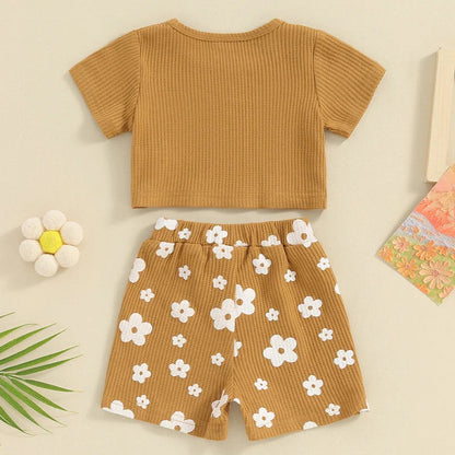 Sommer-Set für Baby-Mädchen – Zweiteiliges Outfit mit Blumenprint und Kurzarmshirt