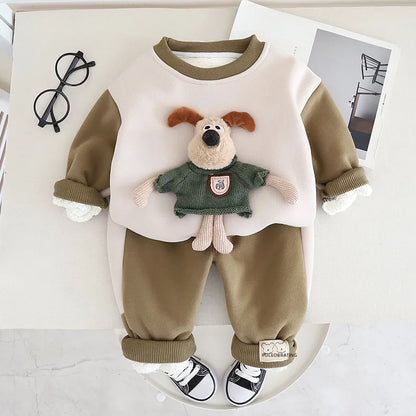 Kuschelweicher Herbst-Jogginganzug – Warmer Zweiteiler mit niedlichem 3D-Design
