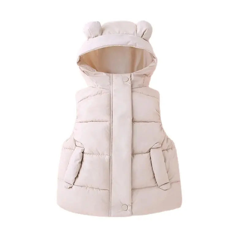 Warm & Trendy – Weste mit Kapuze für Kinder – Steppweste mit Bärenohren in Pastellfarben und Dunkelblau