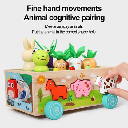 Formenspaß im Bollerwagen – Holz-Tiere und Gemüse-Puzzle für Kinder
