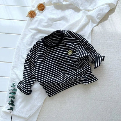 Geeignet für Jede Jahreszeit – Langarmshirt mit Streifen und Smiley-Motiv