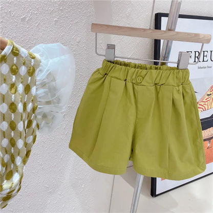 Trendy & Stylisches Sommer-Set für Mädchen – T-Shirt mit Puffärmeln und Shorts in Grün und Gelb