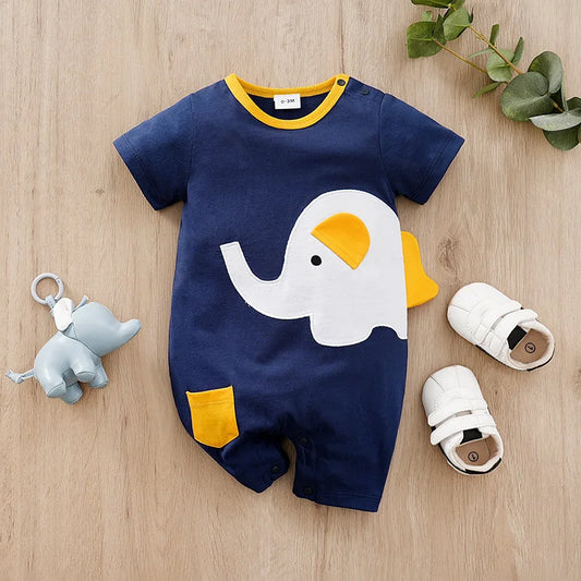 Baby Pyjama-Bodysuit mit Elefanten-Design – Kurzärmelig und Bequem