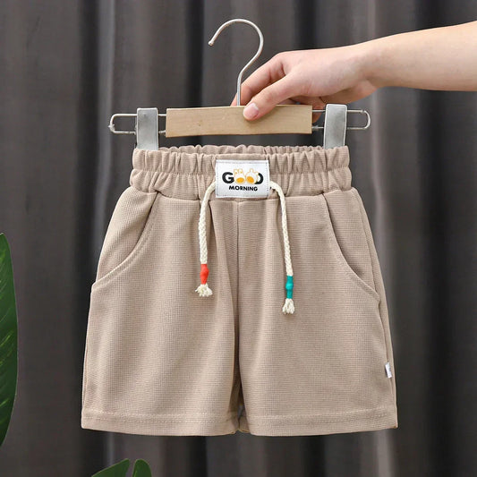 Bequeme Waffel-Shorts für Jungen mit "Good Morning"-Aufdruck – Sommerliche Freizeithose
