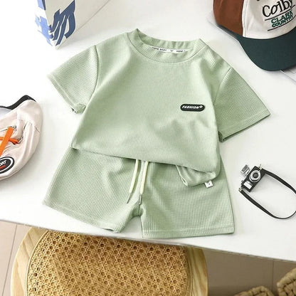Weiches & Bequemes Top- und Short-Set für Kinder – Sommer Outfit in Grün und Beige