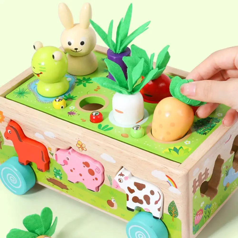Formenspaß im Bollerwagen – Holz-Tiere und Gemüse-Puzzle für Kinder