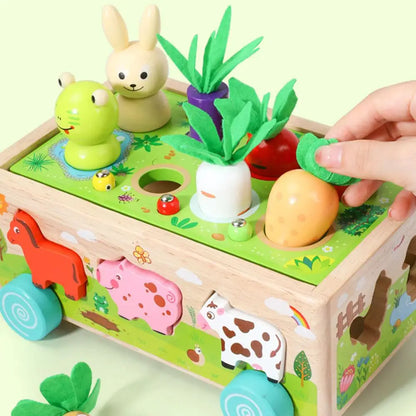 Formenspaß im Bollerwagen – Holz-Tiere und Gemüse-Puzzle für Kinder