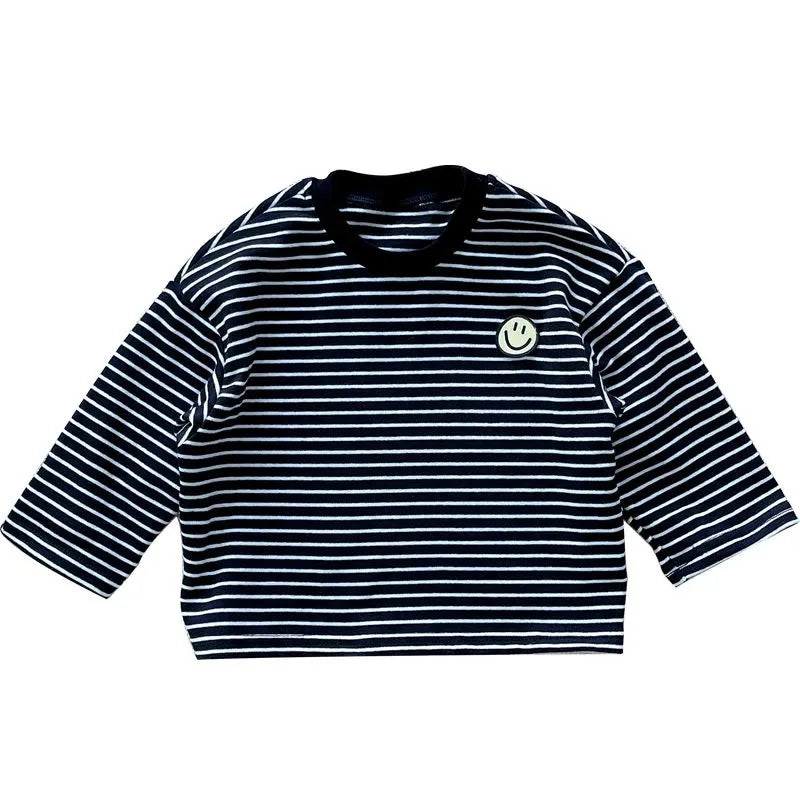 Geeignet für Jede Jahreszeit – Langarmshirt mit Streifen und Smiley-Motiv