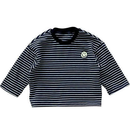 Geeignet für Jede Jahreszeit – Langarmshirt mit Streifen und Smiley-Motiv