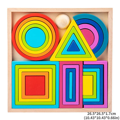 Buntes Entdecken – Regenbogen-Stapelspielzeug aus Holz für Kinder