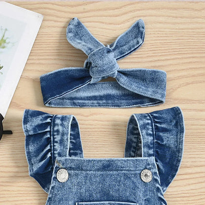 Niedlicher Look – Denim Strampler mit Regenbogen-Applikation für Babys