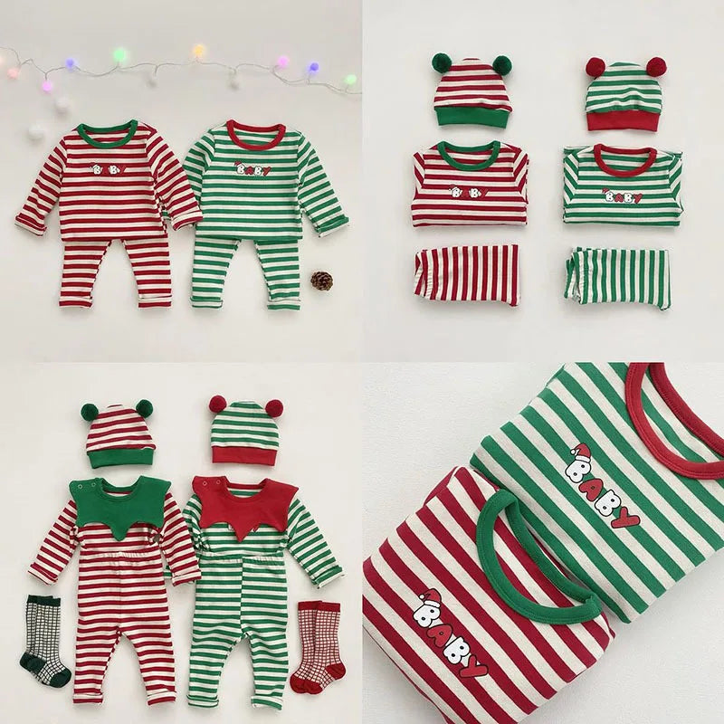 Weihnachtspyjamas für Kinder – Bequem & Warm mit Streifenmuster