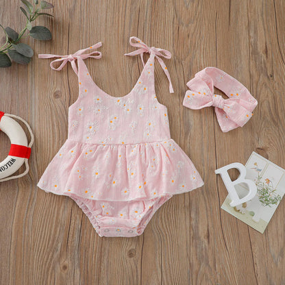 Sommerkleid & Haarband Set für Mädchen – Blumenmuster in Pastellfarben