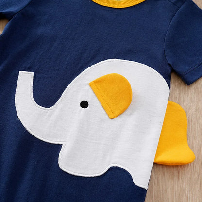 Baby Pyjama-Bodysuit mit Elefanten-Design – Kurzärmelig und Bequem