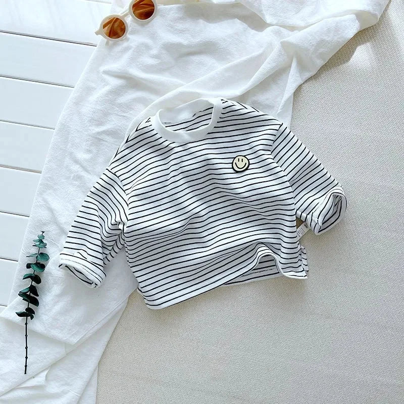 Geeignet für Jede Jahreszeit – Langarmshirt mit Streifen und Smiley-Motiv