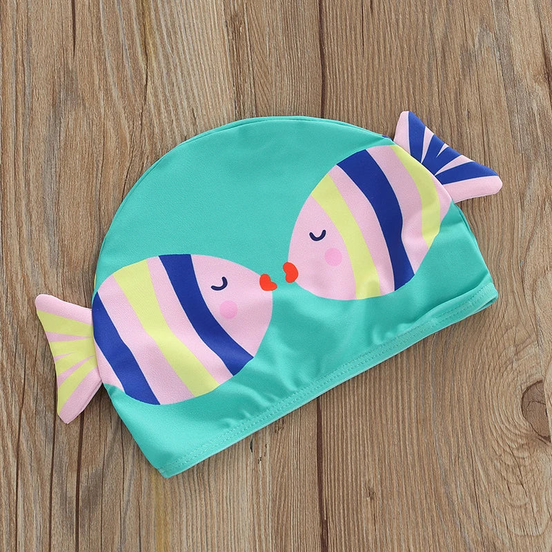 Mädchen-Badeanzug mit Fisch-Design – Zweiteiliges Set mit Badekappe
