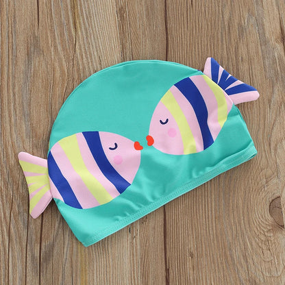 Mädchen-Badeanzug mit Fisch-Design – Zweiteiliges Set mit Badekappe