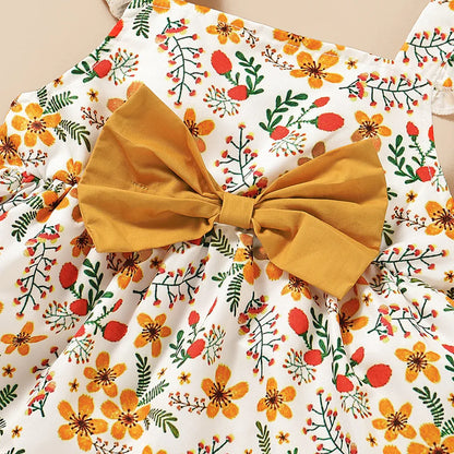 Sommer-Set für Mädchen – 3-teiliges Outfit mit Blumenmuster, Schleife und Haarband