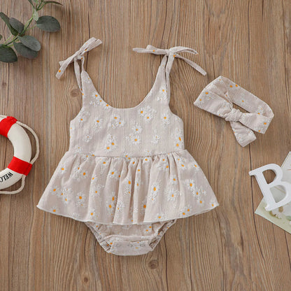 Sommerkleid & Haarband Set für Mädchen – Blumenmuster in Pastellfarben