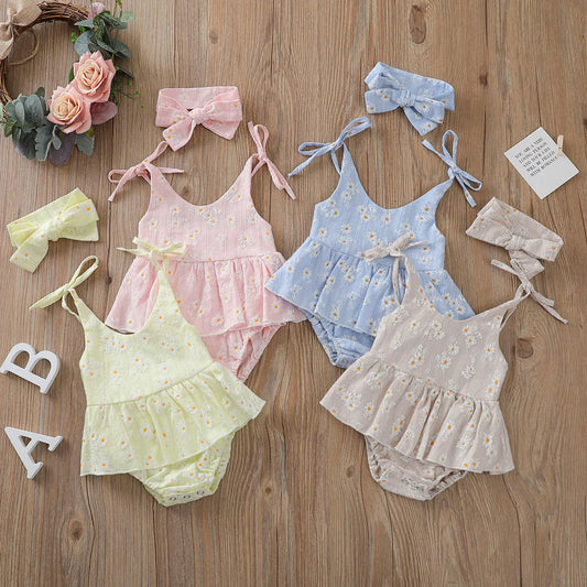 Sommerkleid & Haarband Set für Mädchen – Blumenmuster in Pastellfarben