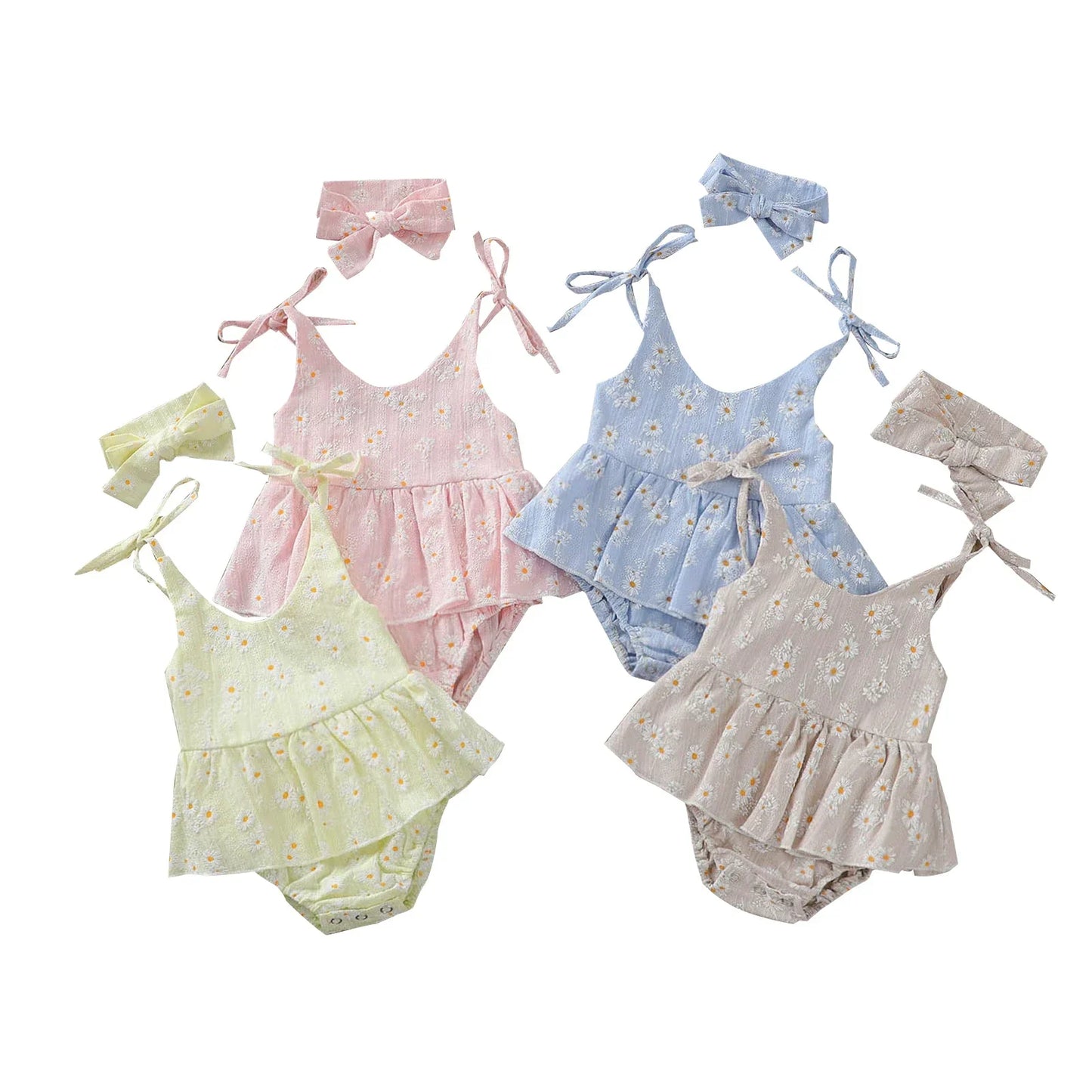 Sommerkleid & Haarband Set für Mädchen – Blumenmuster in Pastellfarben