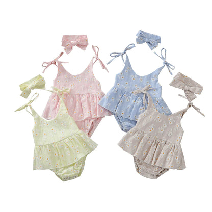Sommerkleid & Haarband Set für Mädchen – Blumenmuster in Pastellfarben