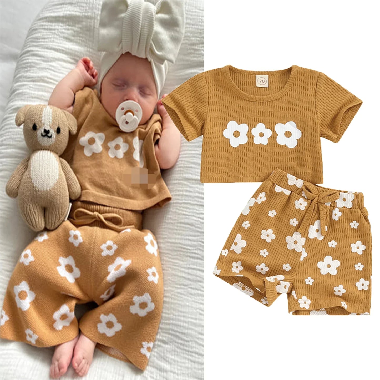 Sommer-Set für Baby-Mädchen – Zweiteiliges Outfit mit Blumenprint und Kurzarmshirt