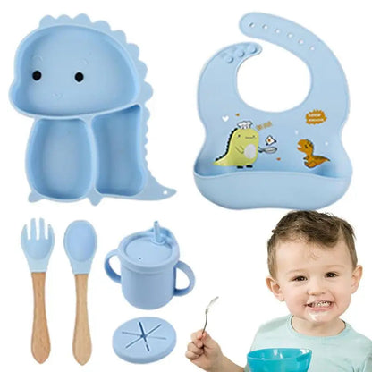 Dino- Design Silikon- Geschirrset – 7- Teiliges Kinder- Essensset