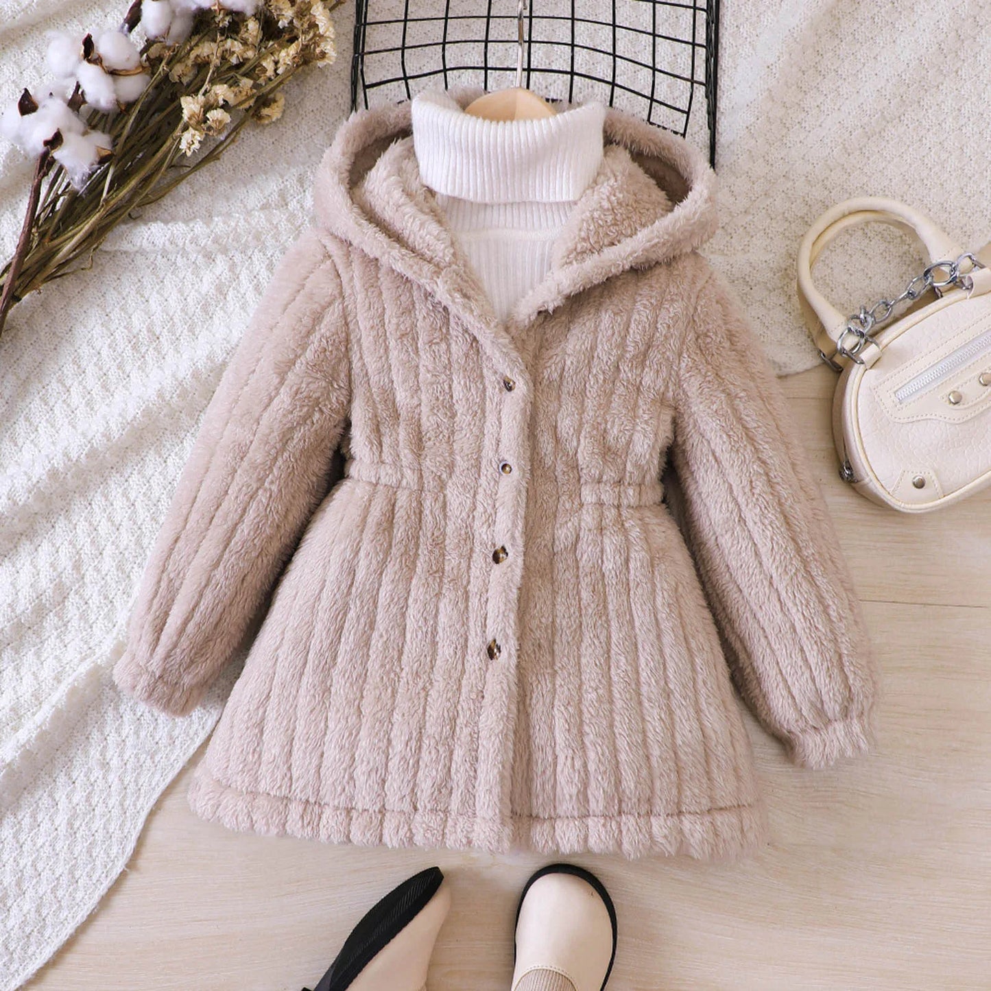 Innenfutter aus weichem Fleece für Mädchen – Warmer Wintermantel mit Kapuze