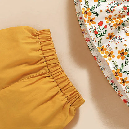 Sommer-Set für Mädchen – 3-teiliges Outfit mit Blumenmuster, Schleife und Haarband