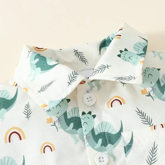Dino Print Sommer Set für Kinder mit Kurzarmhemd und Shorts