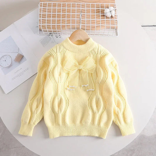 Mädchen-Pullover mit Schleife und Perlen – Warm und Stylisch