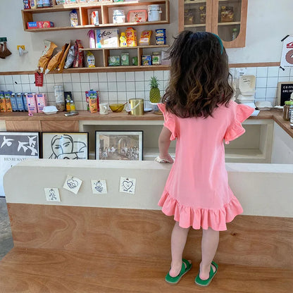 Sommerkleid für Mädchen – Süßes Kinderkleid mit Erdbeer-Stickerei und Rüschenärmeln