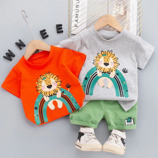 Sommer-Set mit Löwen-Print – Zweiteiliges Baumwoll-Outfit für Jungen