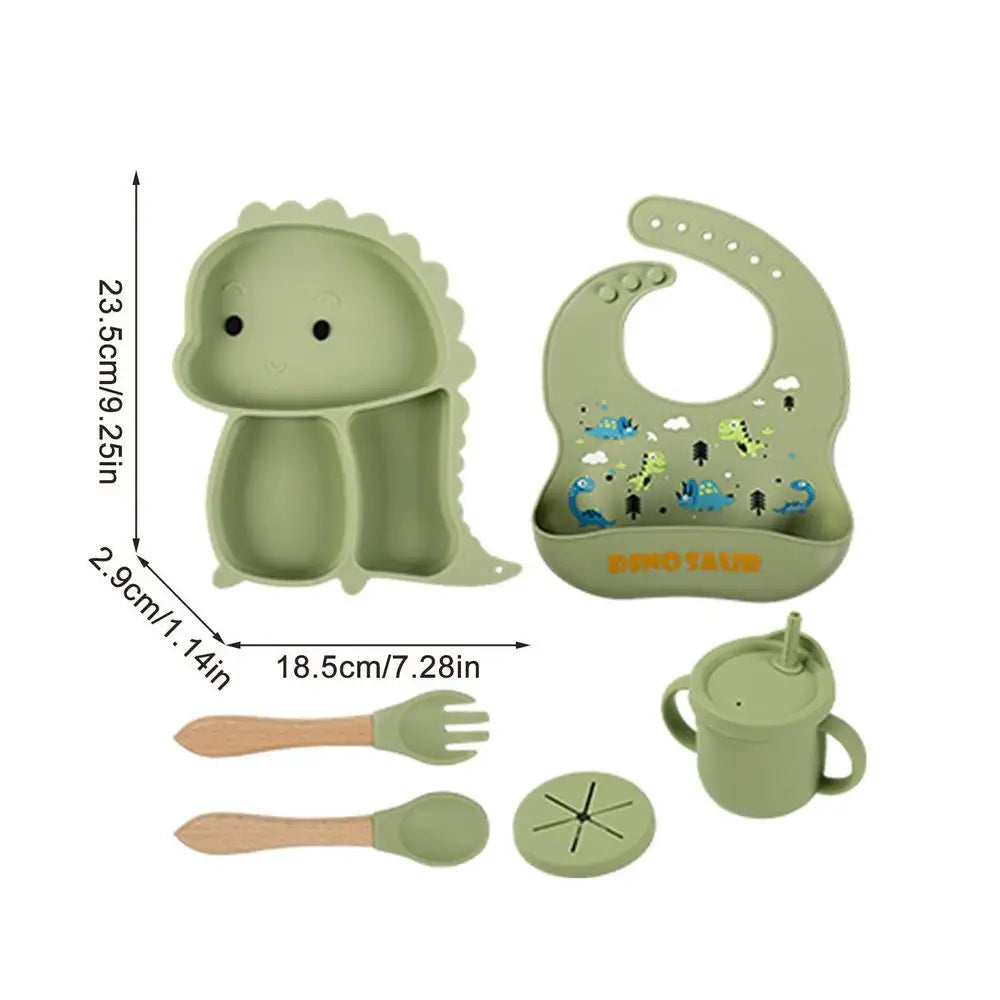 Dino- Design Silikon- Geschirrset – 7- Teiliges Kinder- Essensset
