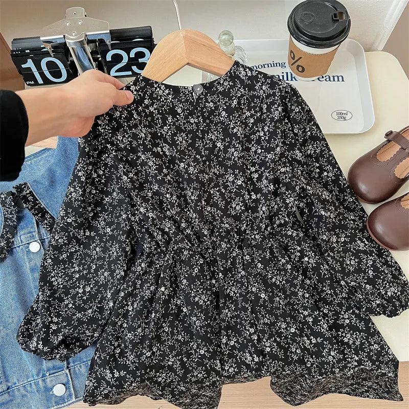Mädchen Denim Jacke Mit Blumenkleid – Süßes Set Für Kinder Mit Rüschenkragen