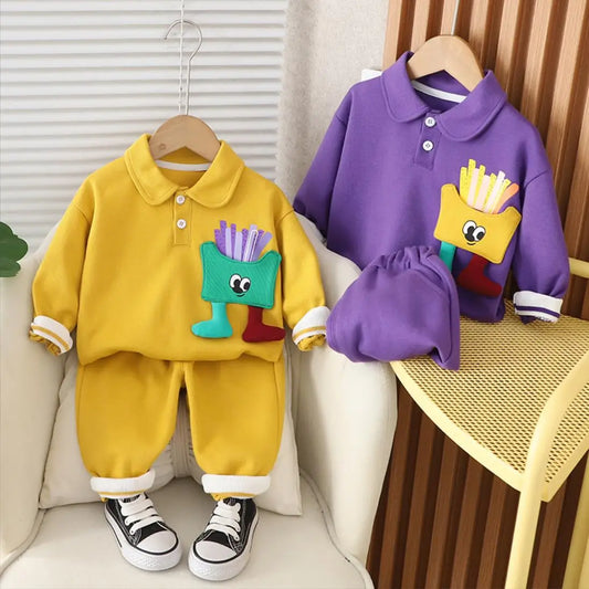 Niedliches Pommes-Design Kinder-Outfit – Zweiteiliges Set mit Sweatshirt und Hose