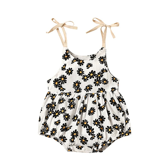 Baby Strampler Kleid mit Blumenmuster – In Rosa, Weiß und Schwarz