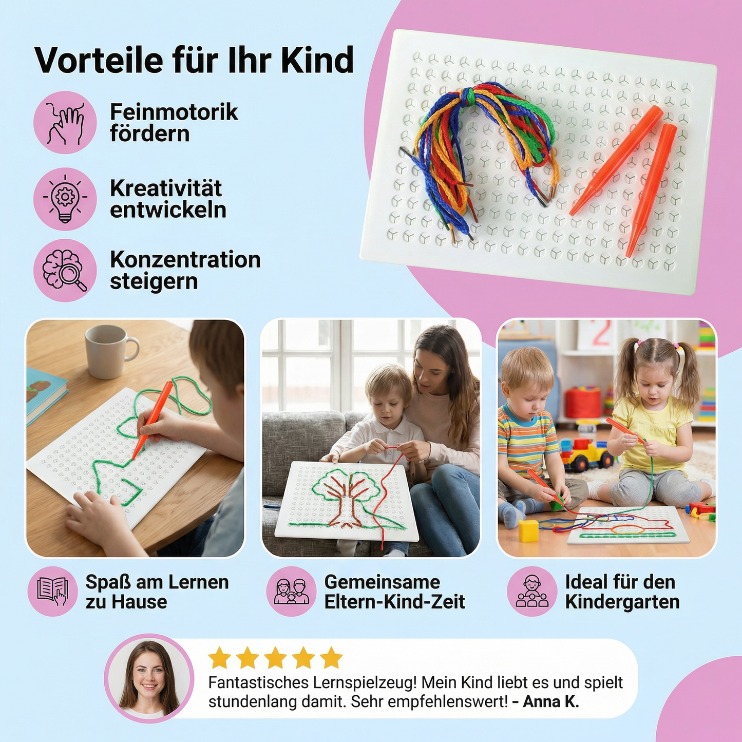 Fädelbrett Spielzeug mit Schnur – Kreatives Steckspiel zur Förderung der Motorik bei Kindern