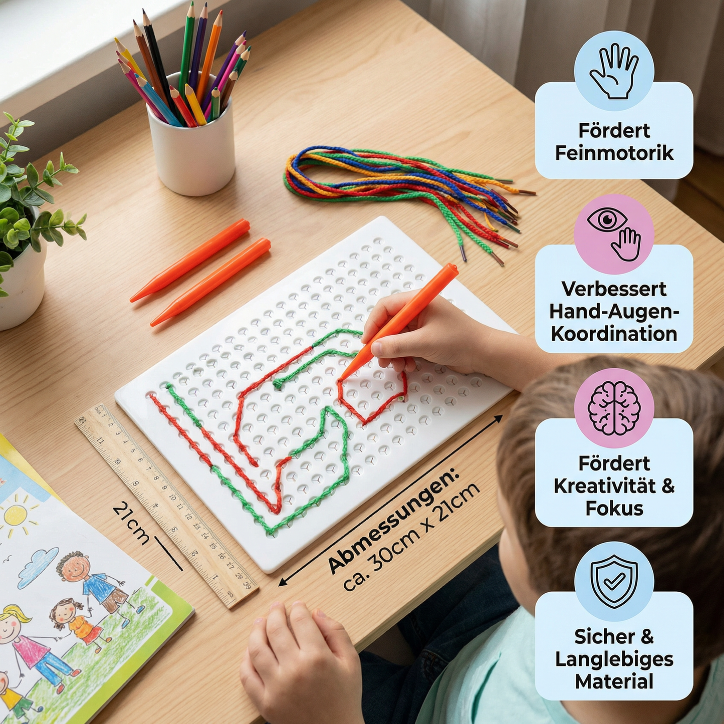 Fädelbrett Spielzeug mit Schnur – Kreatives Steckspiel zur Förderung der Motorik bei Kindern